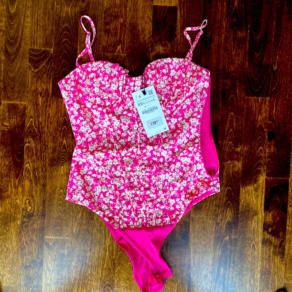 Zara pink floral bodysuit